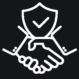Hands shaking in front of shield graphic