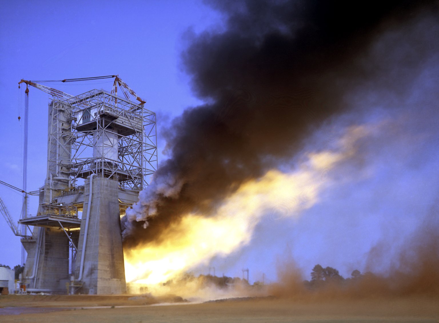 F-1 engine being tested at Marshall Space Center in Huntsville