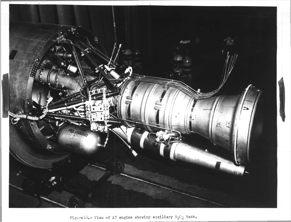 View of the A7 engine and the auxiliary H20 tank.