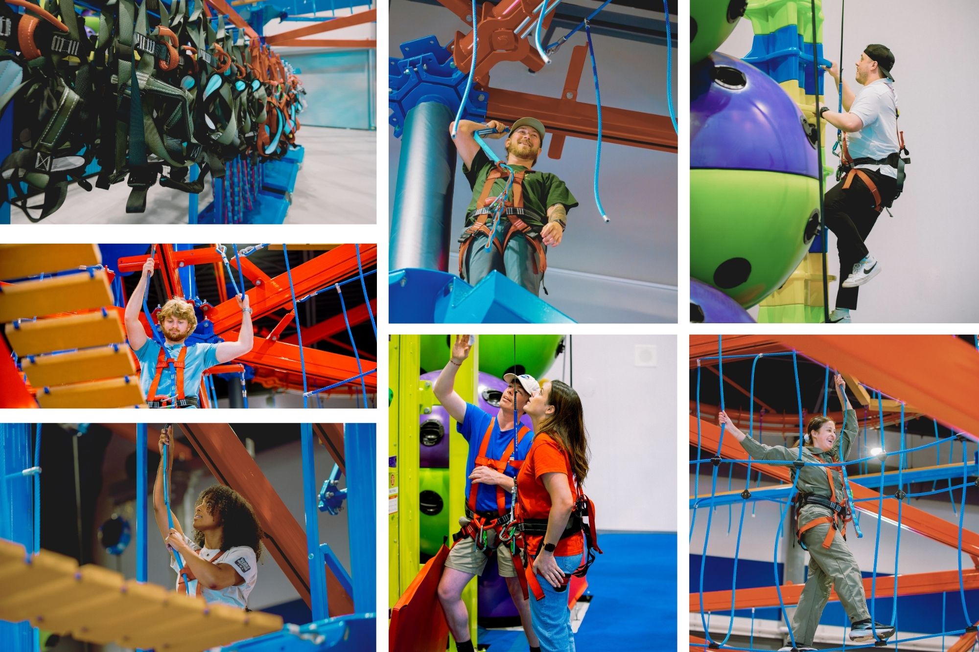 Individuals having fun at The Summit, our indoor ropes course