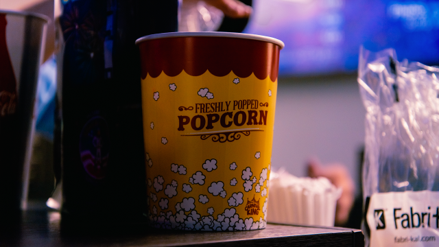 A popcorn bucket