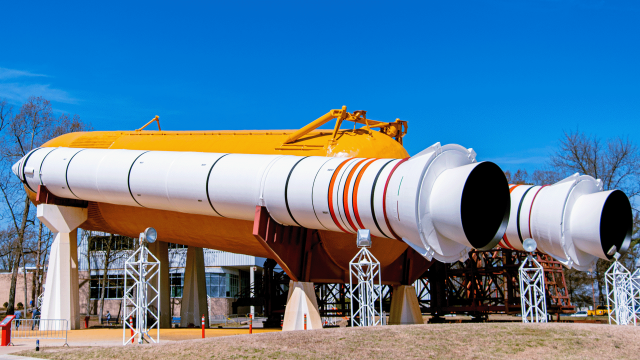 The external and booster tanks await the return of Shuttle Pathfinder