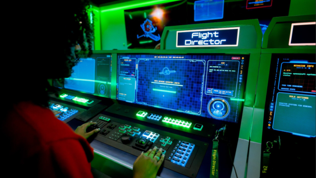 Student enjoying mission control in the new I4 building
