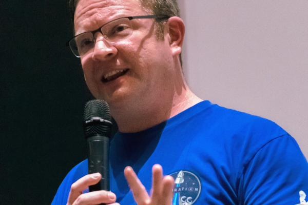 Chris Sembroski speaks to Space Campers in the National Geographic Theater